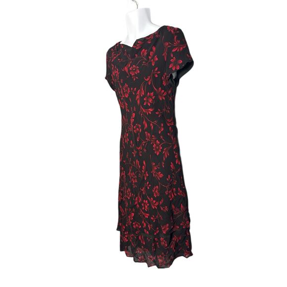 Vtg 90s Donna Ricco Black Red Floral Tiered Midi
Dress Sz 14 Rayon - Picture 2 of 5